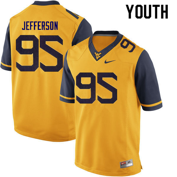Youth #95 Jordan Jefferson West Virginia Mountaineers College Football Jerseys Sale-Gold